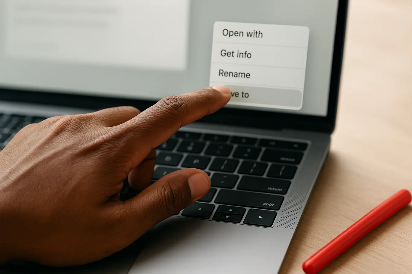 Close-up de mãos selecionando menu genérico para mudar aplicativo padrão do PDF